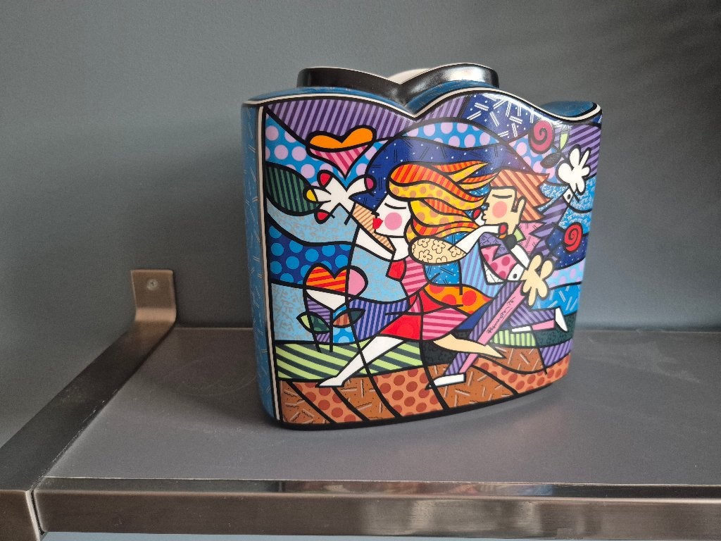Romero britto blossoms vaas, Handgemaakt, Ophalen of Verzenden, Zo goed als nieuw, 20 cm
