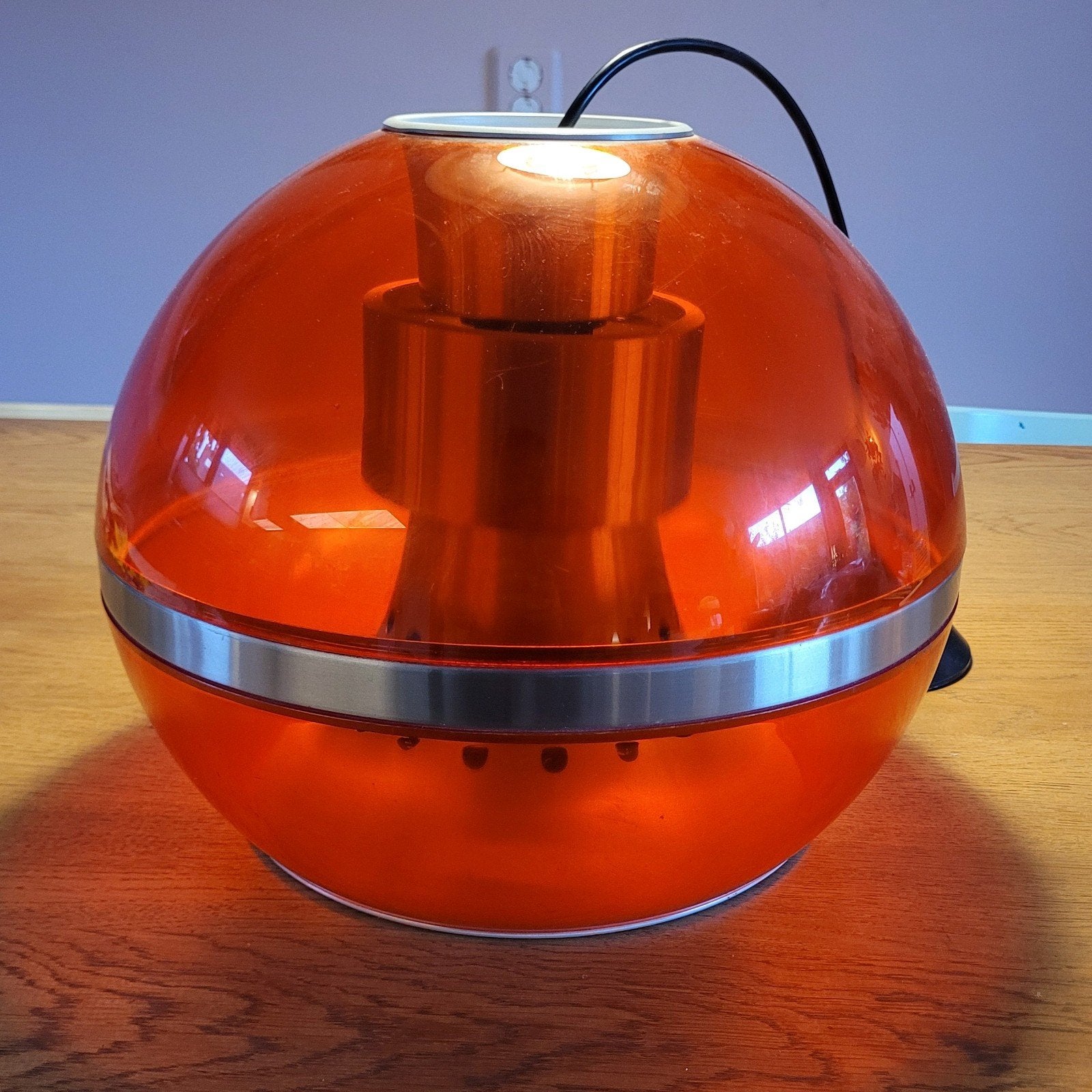 Vintage Dijkstra oranje Space Age hanglamp jaren '70, Space Age, Kunststof, Gebruikt, E27 (groot)