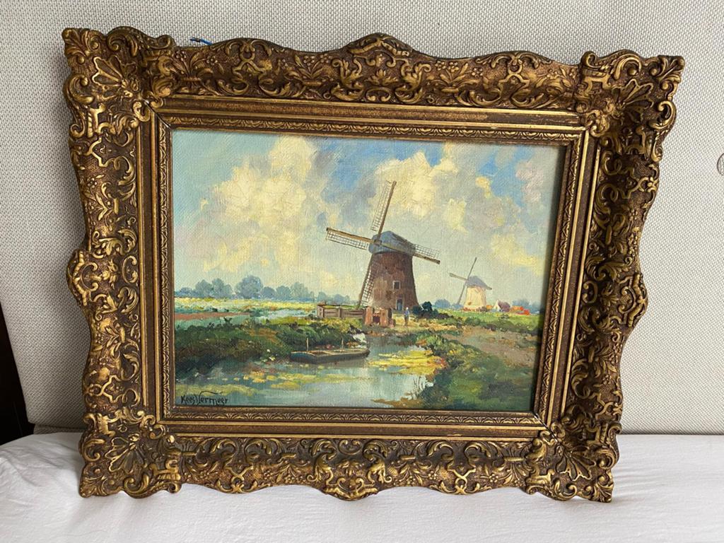 Schilderij van molen in mooie antieke lijst, Ophalen of Verzenden