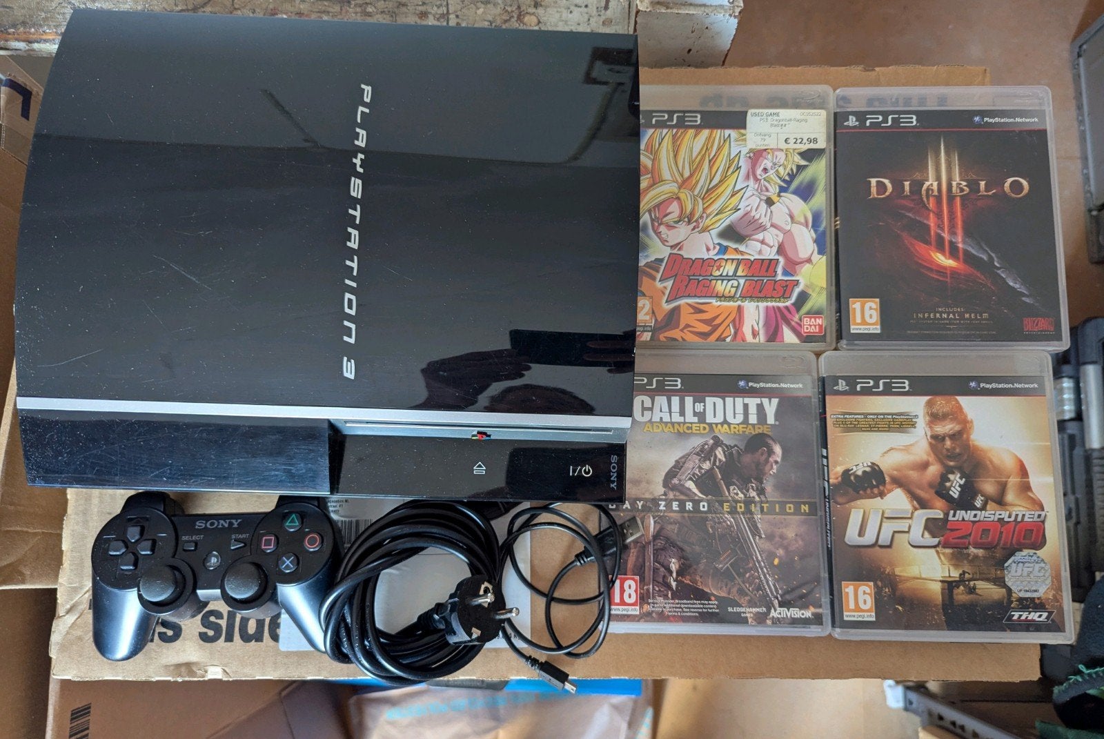 PlayStation 3 met 5 games en controller, Gebruikt, Vanaf 18 jaar, Vechten, 1 speler
