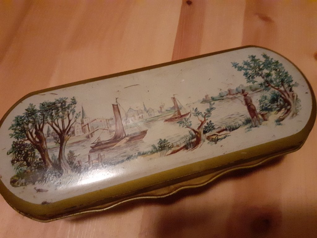 Douwe Egberts lepeltjesdoos blikje schepen 1954 *eureka*, Verzamelen, Ophalen of Verzenden, Gebruikt, Gebruiksvoorwerp