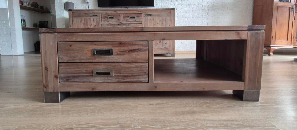 de Bommel Salontafel Acacia hout 130x75x45 cm 4 laden 1 vak, Ophalen, Gebruikt, 100 tot 150 cm, Teakhout