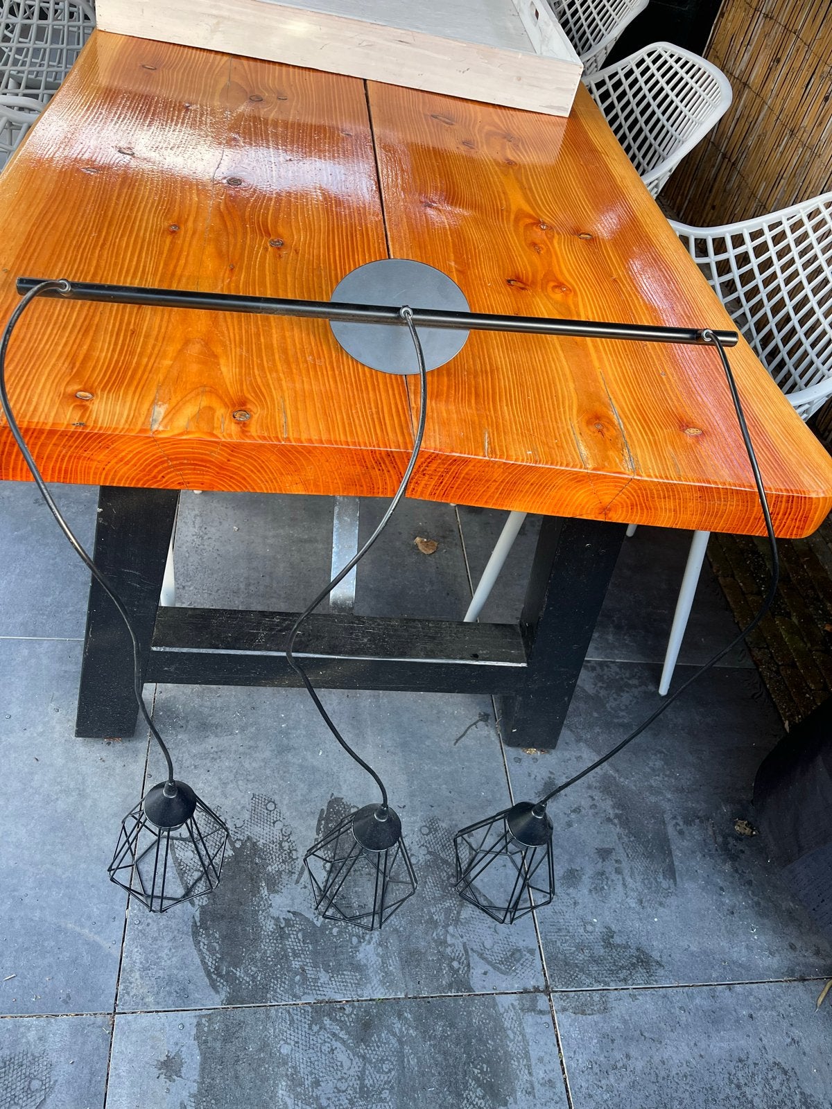 Zwarte hanglamp, Ophalen of Verzenden, Gebruikt, Metaal, 75 cm of meer