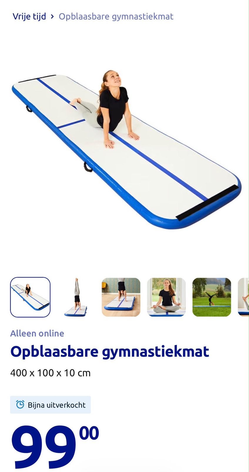 Opblaasbare Gymnastiekmat - 400x100x10 cm, Ophalen, Nieuw