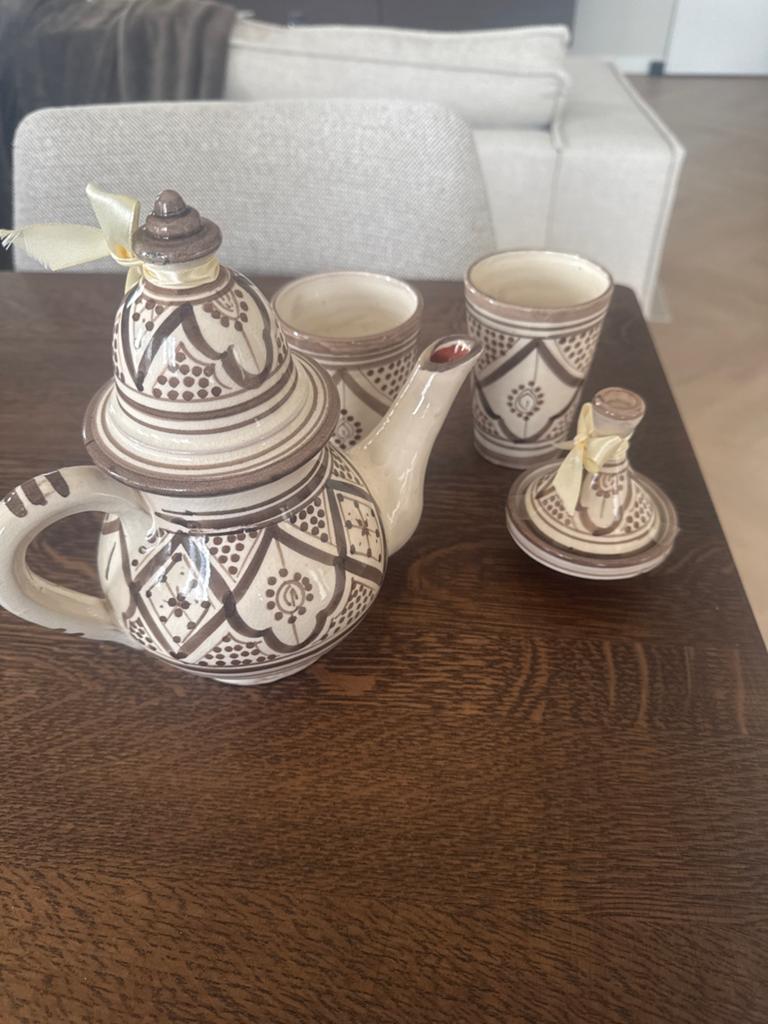 Marokkaanse koffie of theepot 2 koppen en mini tajine, Overige typen, Ophalen of Verzenden, Zo goed als nieuw, Overige stijlen