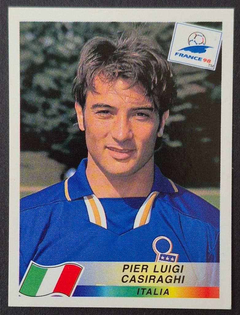Panini sticker Luigi Casiraghi - Italië, WK 98, Ophalen of Verzenden, Zo goed als nieuw, Buitenlandse clubs, Poster, Plaatje of Sticker