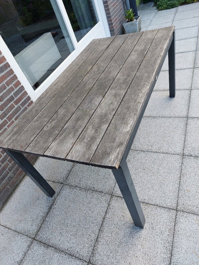 Tuintafel 90x165 cm Bankirai, Aluminium onderstel, Ophalen, Gebruikt, Rechthoekig, Aluminium