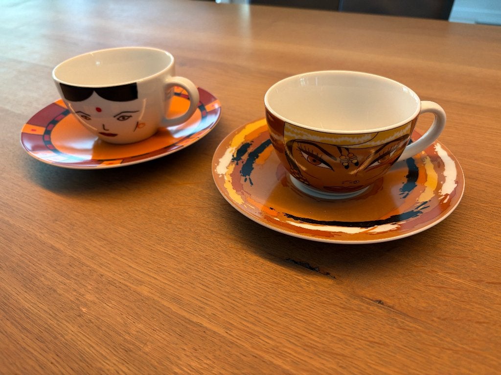 Ritzenhoff 2 koffiekopjes met schotels (Amore Mio), Ophalen, Zo goed als nieuw, Porselein, Kop en/of schotel
