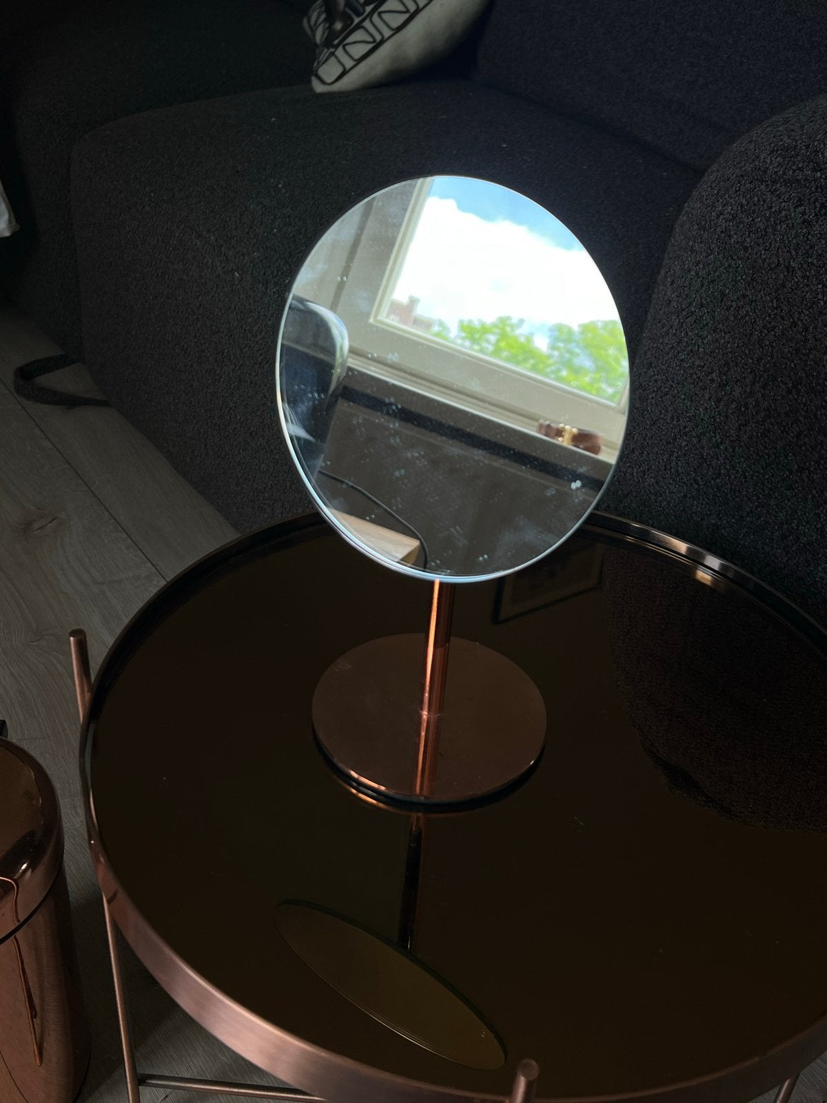 Rosegouden spiegel, Huis en Inrichting, Woonaccessoires | Spiegels, Minder dan 50 cm, Rond, Ophalen of Verzenden, Zo goed als nieuw