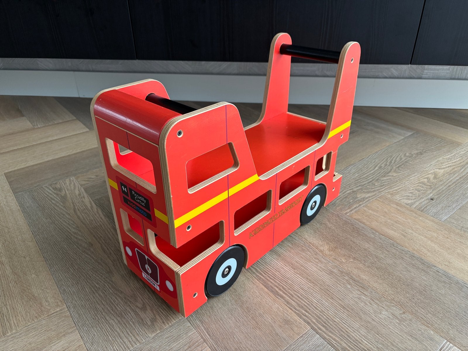 Kiddimoto Loopauto Rood London Bus Hout, Ophalen of Verzenden, Gebruikt