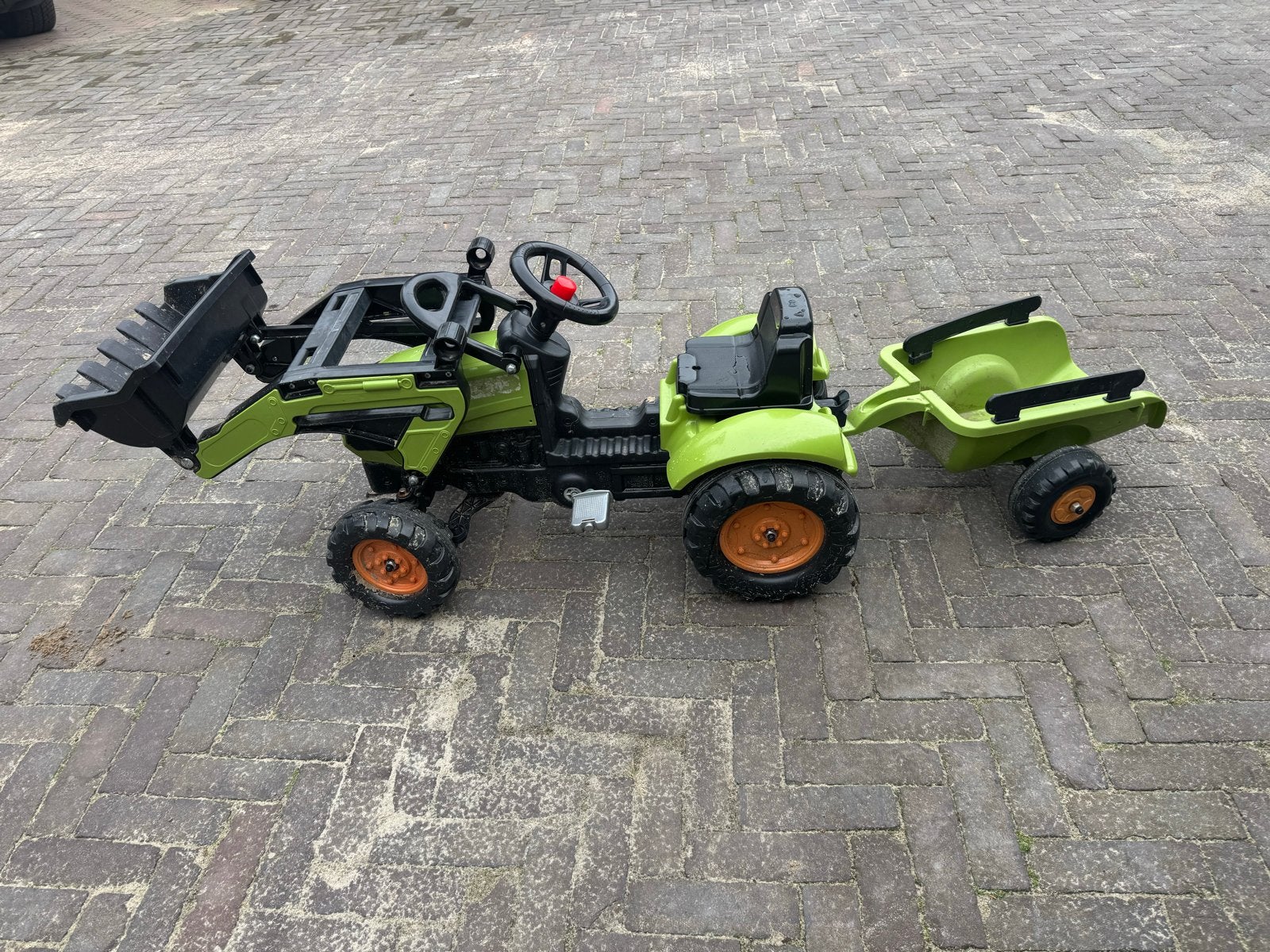 Kinder traptractor met voorlader en aanhanger, Kinderen en Baby's, Ophalen of Verzenden, Gebruikt