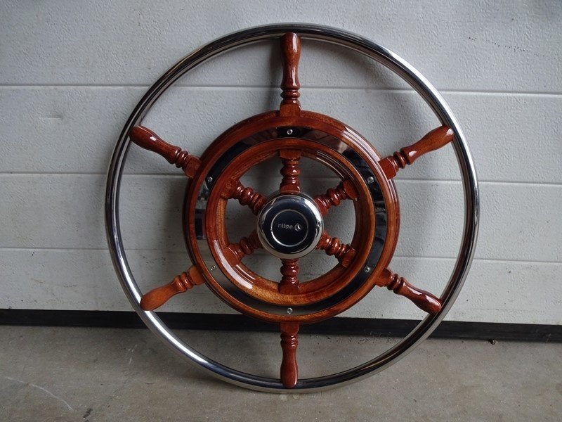 Stuurwiel mahonie hout met RVS hoepel, 49 cm, Ophalen, Nieuw, Overige typen