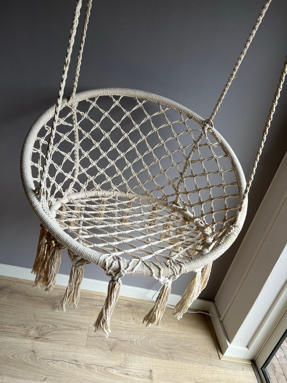 Macramé hangstoel, Ophalen, Beige, Boho, Zo goed als nieuw