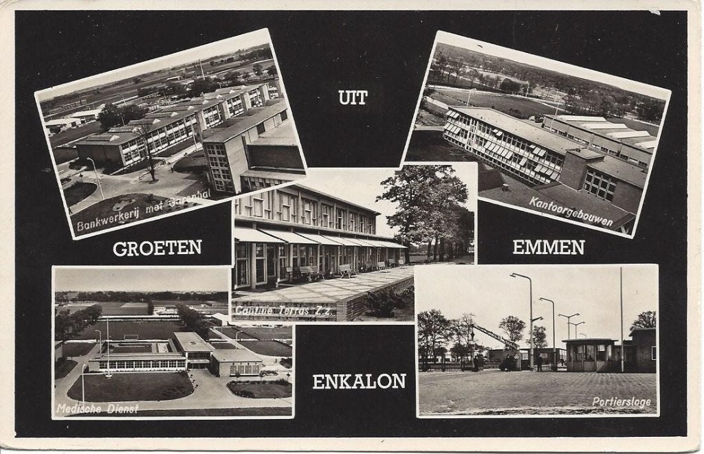 Emmen (Dr.) Enkalon Fabriek, Textielfabriek, vijfluik, 1955, Ophalen of Verzenden, 1940 tot 1960, Ongelopen, Drenthe