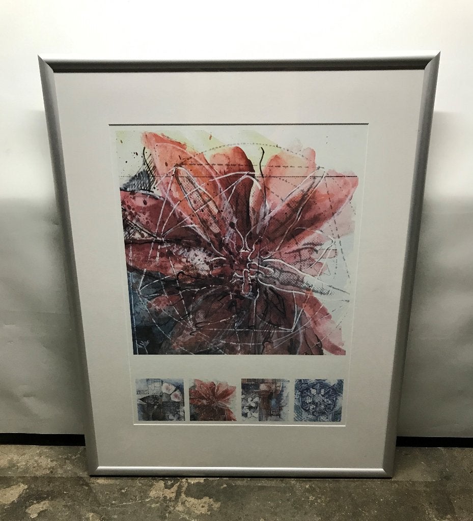 Wissellijst, bloemen print, aluminium en glas, Ophalen, Gebruikt, 50 tot 75 cm, Print