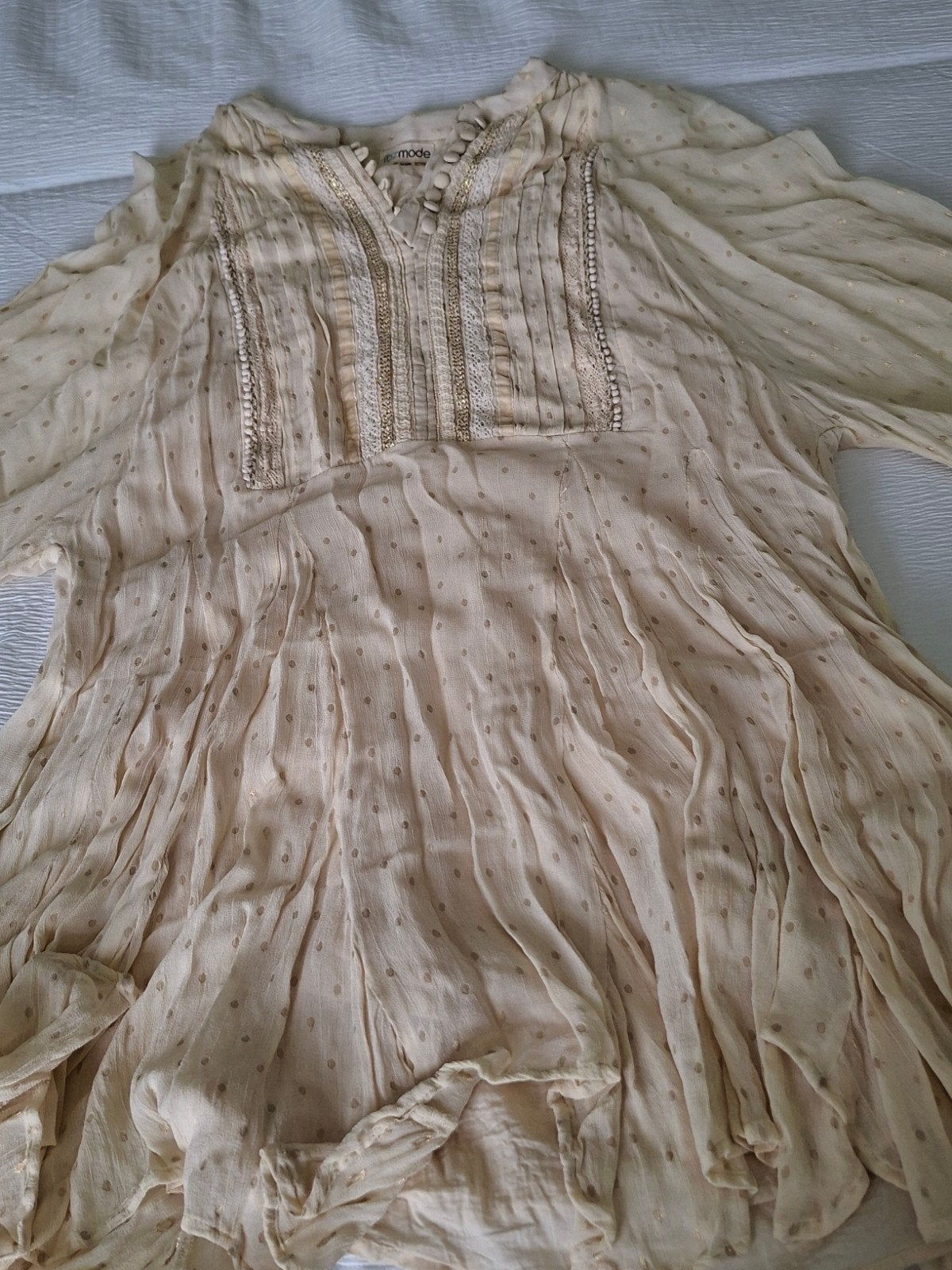 Ibiza Mode Tuniek Blouse Crème Goud Stipjes XL/XXL, Kleding | Dames, Ibzmode, Beige, Maat 46/48 (XL) of groter, Ophalen of Verzenden