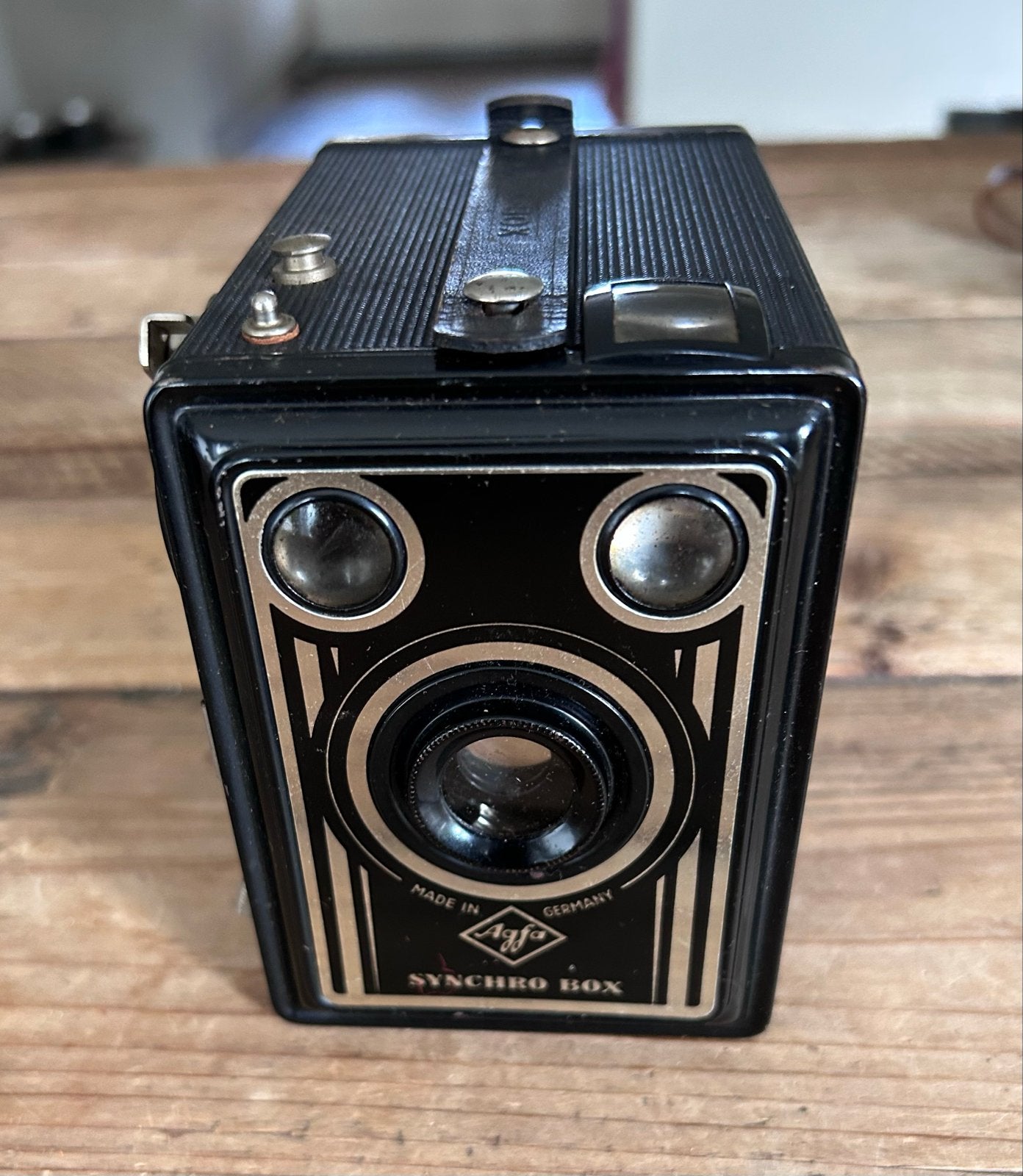 Vintage Agfa Synchro Box camera met lederen tas, Ophalen of Verzenden, Gebruikt, Compact, Overige Merken