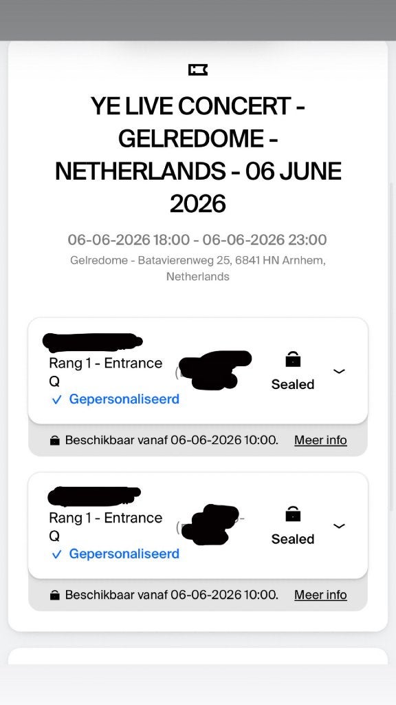 2x Kanye west tickets GelreDome 6 juni -rang 1, Tickets en Kaartjes, Twee personen, Juni