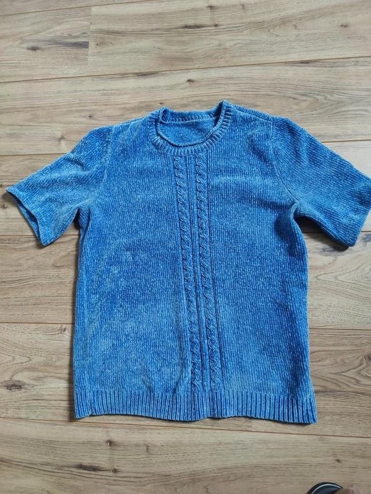 Blauwe chenille trui met korte mouwen, Kleding | Dames, Truien en Vesten, Maat 38/40 (M), Blauw, Ophalen of Verzenden, Onbekend