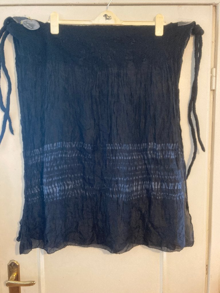 Zwart blauw gevlekte wollen / zijden omslagrok G Muelink, XL, Verzenden, Rok, Zwart, Zo goed als nieuw