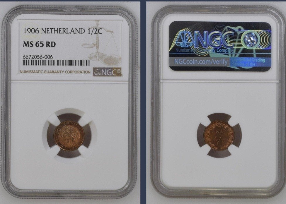 1/2 cent 1906 NGC MS65RD, Postzegels en Munten, Munten | Nederland, Ophalen of Verzenden, Koningin Wilhelmina, Overige waardes