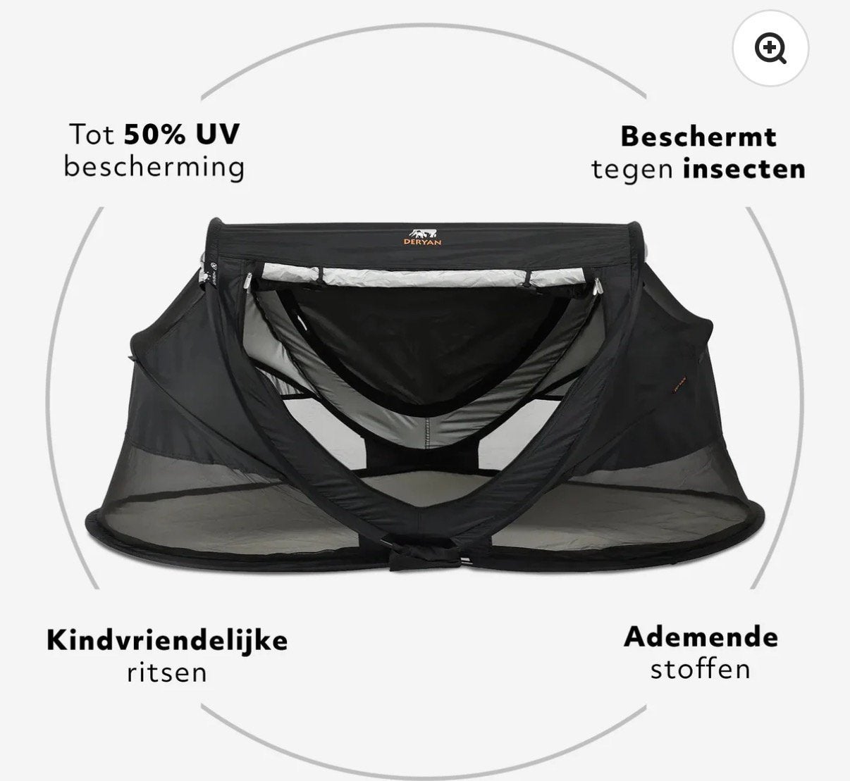 Deryan tentje peuter luxe - black, Kinderen en Baby's, Babywiegjes en Ledikanten, Ophalen, Zo goed als nieuw, Reisbedje