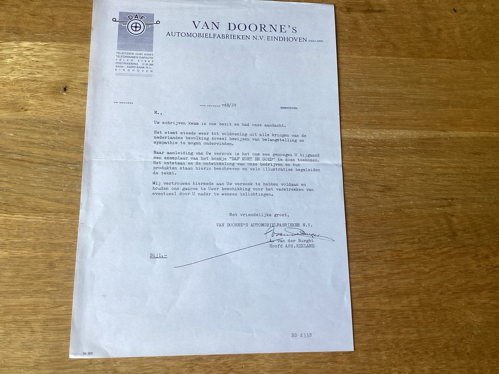 Historische DAF brief: 'DAF Kort en Goed', Ophalen of Verzenden