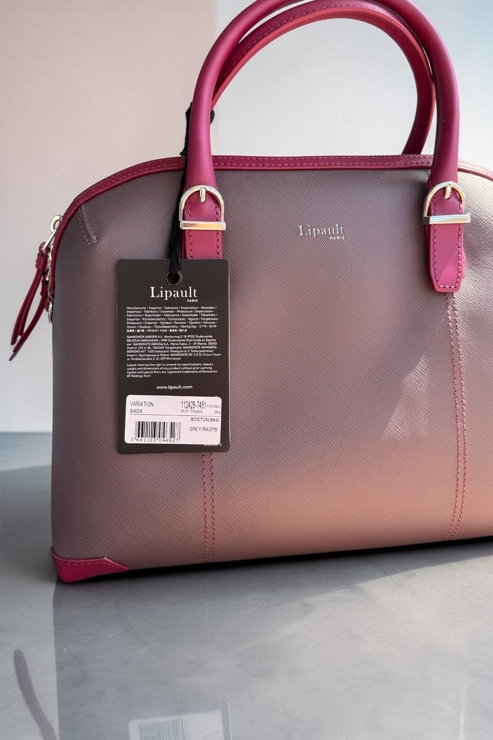 Nieuwe Lipault Paris Boston Bag Grey/Raspberry met labels, Lipault paris, Liapult paris, Nieuw, Ophalen of Verzenden