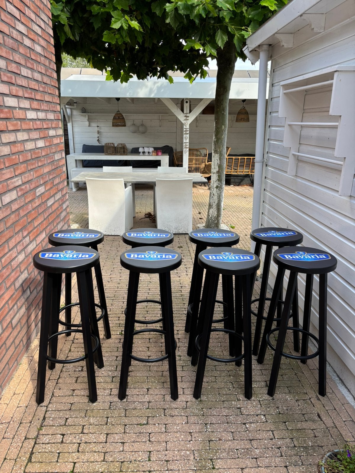 Set van 8 Bavaria barkrukken – €50 per stuk, Hout, 5 krukken of meer, Met voetsteun, 60 tot 90 cm