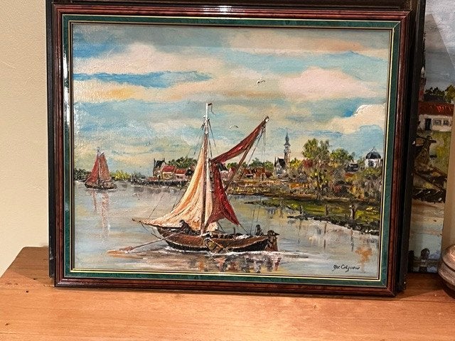 oude visserij op de zeil schilderijenJac Caljouw Arnemuiden, Antiek en Kunst, Maritiem / water, Doek, Ophalen of Verzenden, Gesigneerd