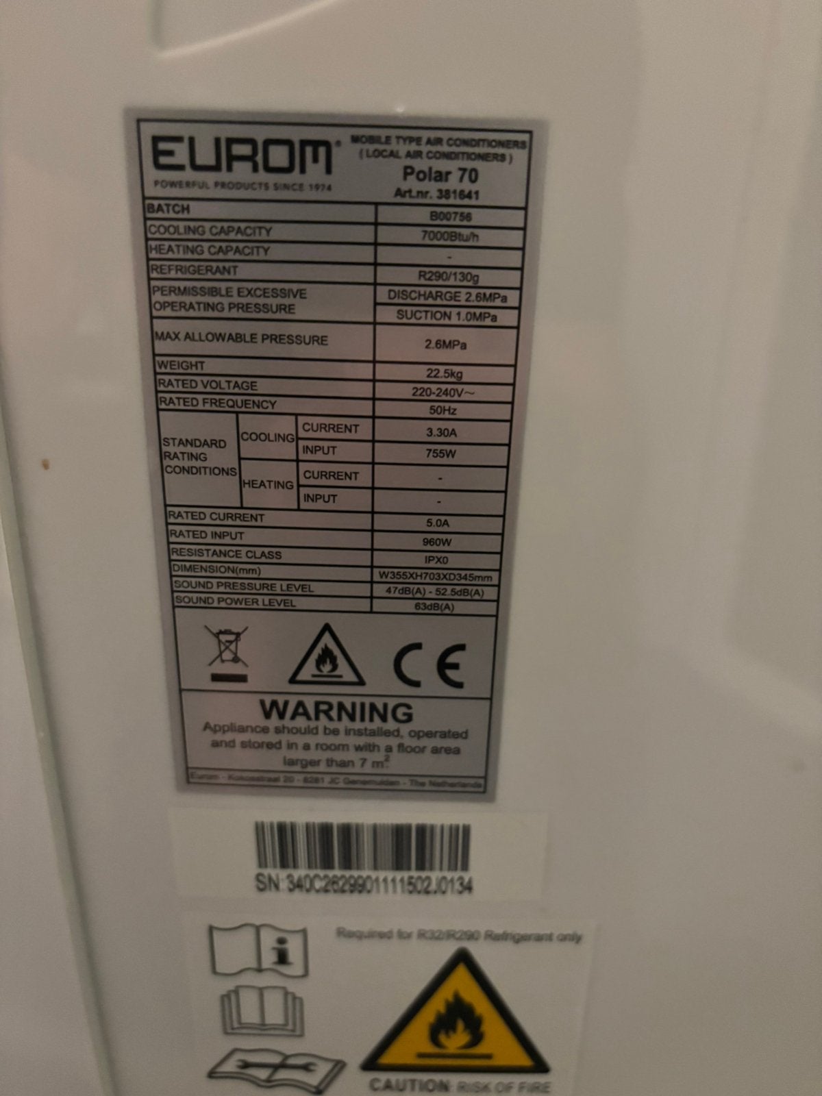 Airco, Witgoed en Apparatuur, Ophalen, Minder dan 60 m³, 3 snelheden of meer, Zo goed als nieuw
