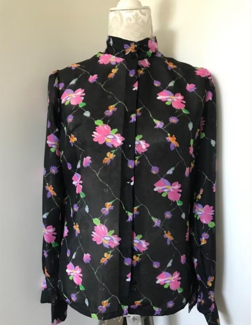 Vintage Zeart Gebloemde Blouse, Ophalen of Verzenden, Zo goed als nieuw, Maat 36 (S), Zwart