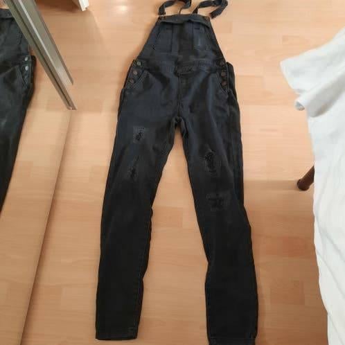 164 ripped spijkerbroek zwart tuinbroek, Verzenden, Zo goed als nieuw, Meisje, Broek