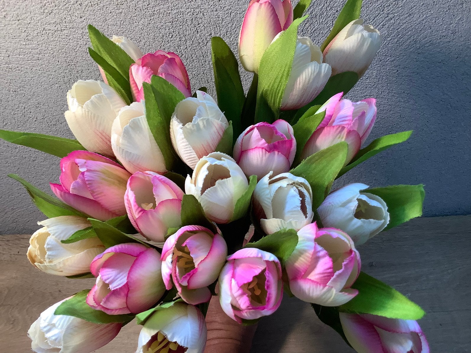 Bos tulpen kunstbloemen roze wit, Huis en Inrichting, Ophalen of Verzenden, Gebruikt