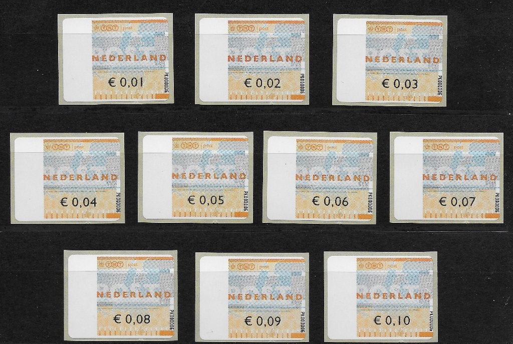 Set bijplak-automaatzegels Wincor € 0,01 t/m € 0,10 PK6 LEES, Postzegels en Munten, Ophalen of Verzenden, Na 1940, Postfris