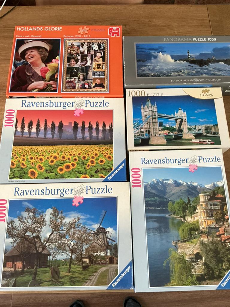 7 puzzels voor 15 euro, Ophalen of Verzenden, 500 t/m 1500 stukjes, Gebruikt, Legpuzzel
