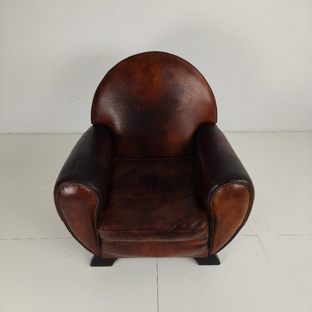 Leren Art Deco herenclubfauteuil, Antiek en Kunst, Antiek | Meubels | Stoelen en Banken, Ophalen of Verzenden