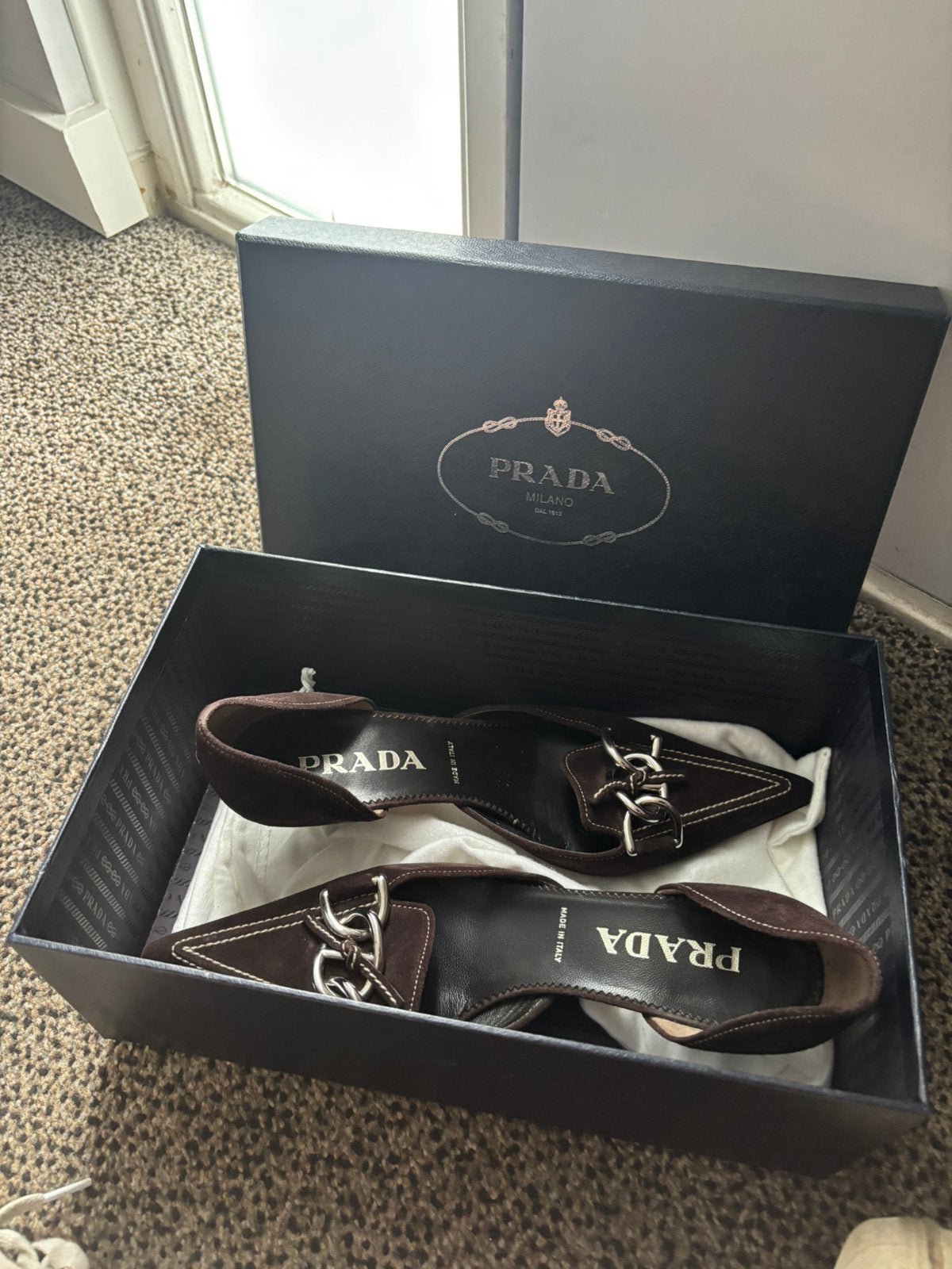 Prada leren sandalen/hakjes maat 39, Kleding | Dames, Schoenen, Ophalen, Overige kleuren, Sandalen of Muiltjes, Gedragen