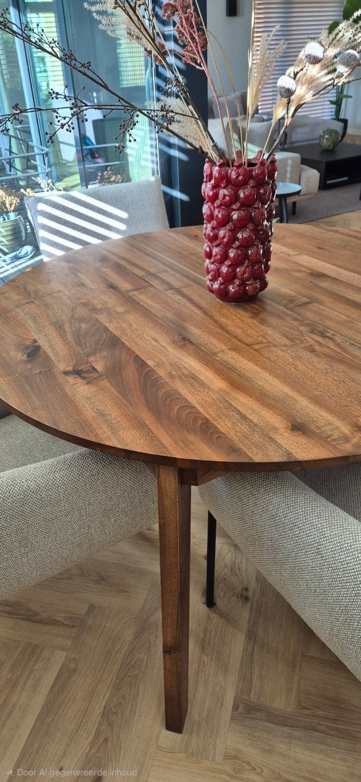 Ronde uitschuifbare eettafel - Massief walnoothout, Huis en Inrichting, Ophalen, Rond, Zo goed als nieuw, Vier personen