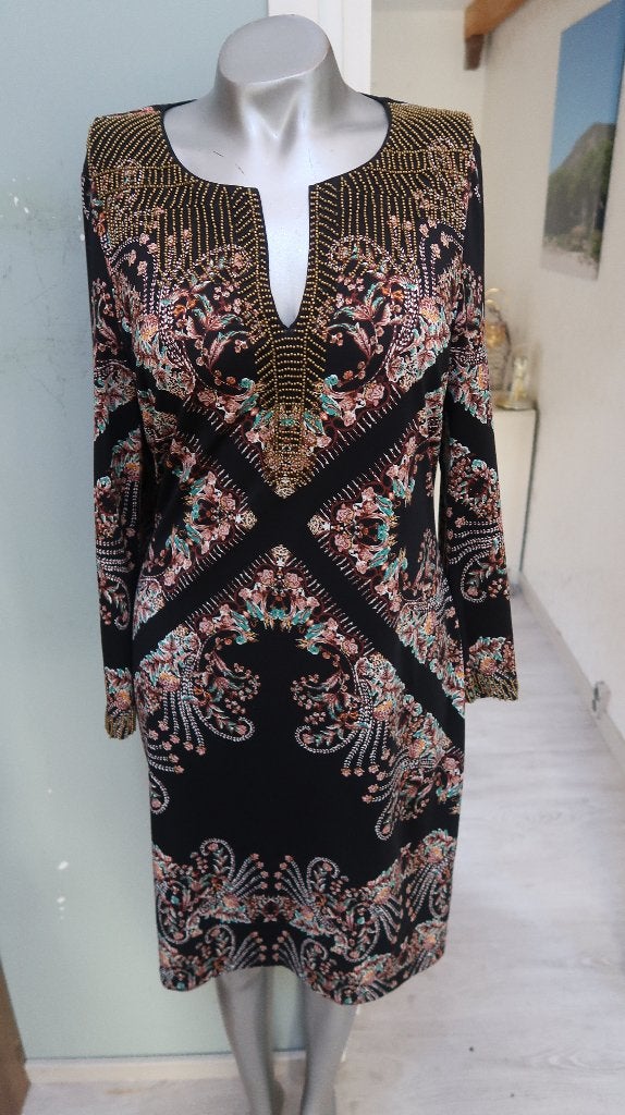 K-Design luxe jurk zwart met kraaltjes en kleurtjes M, Maat 38/40 (M), K-design, Overige kleuren, Ophalen of Verzenden