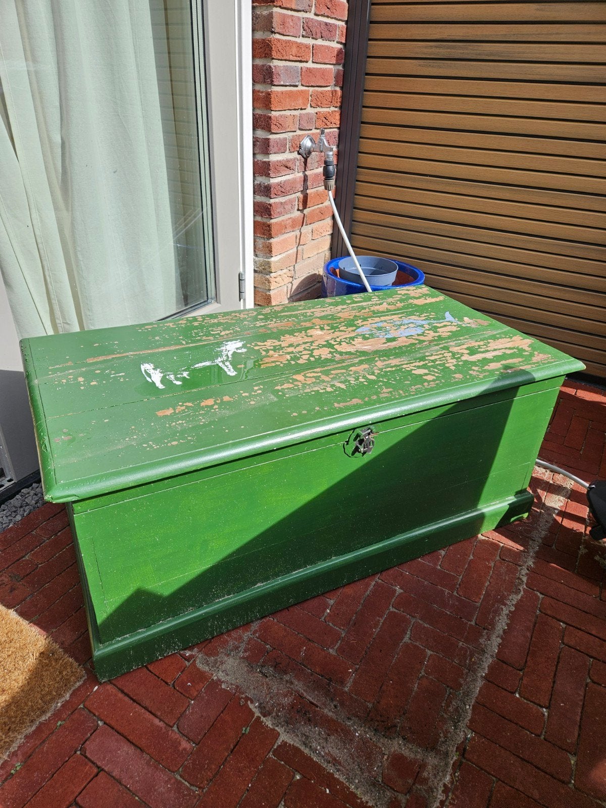 Vintage groene houten kist - Opbergkist, Ophalen, Gebruikt