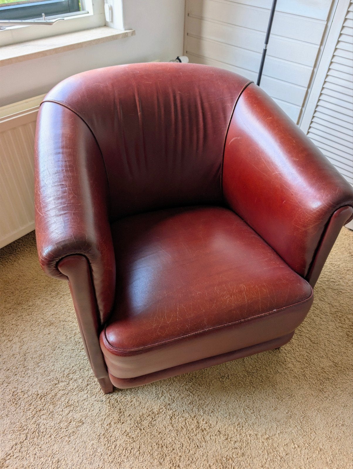 Lederen club feauteul, Ophalen, Gebruikt, 75 tot 100 cm, Leer