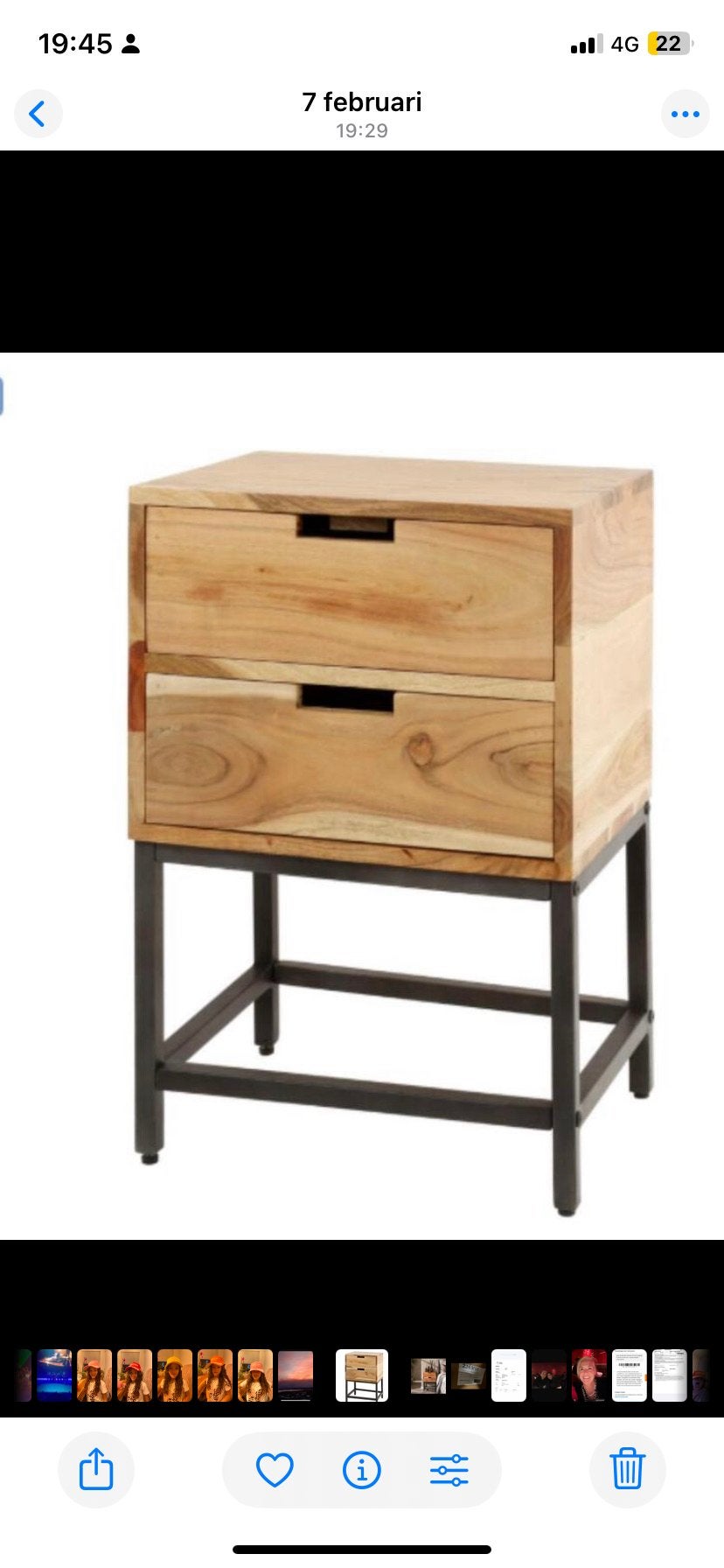 Nachtkastje van acaciahout met 2 lades, Ophalen, Nieuw, 55 tot 70 cm, 45 tot 65 cm