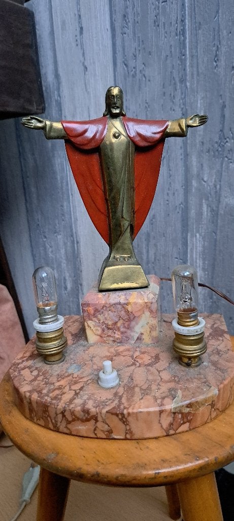 Antieke Jezus lamp van koper en marmer, Ophalen, Gebruikt, Overige materialen