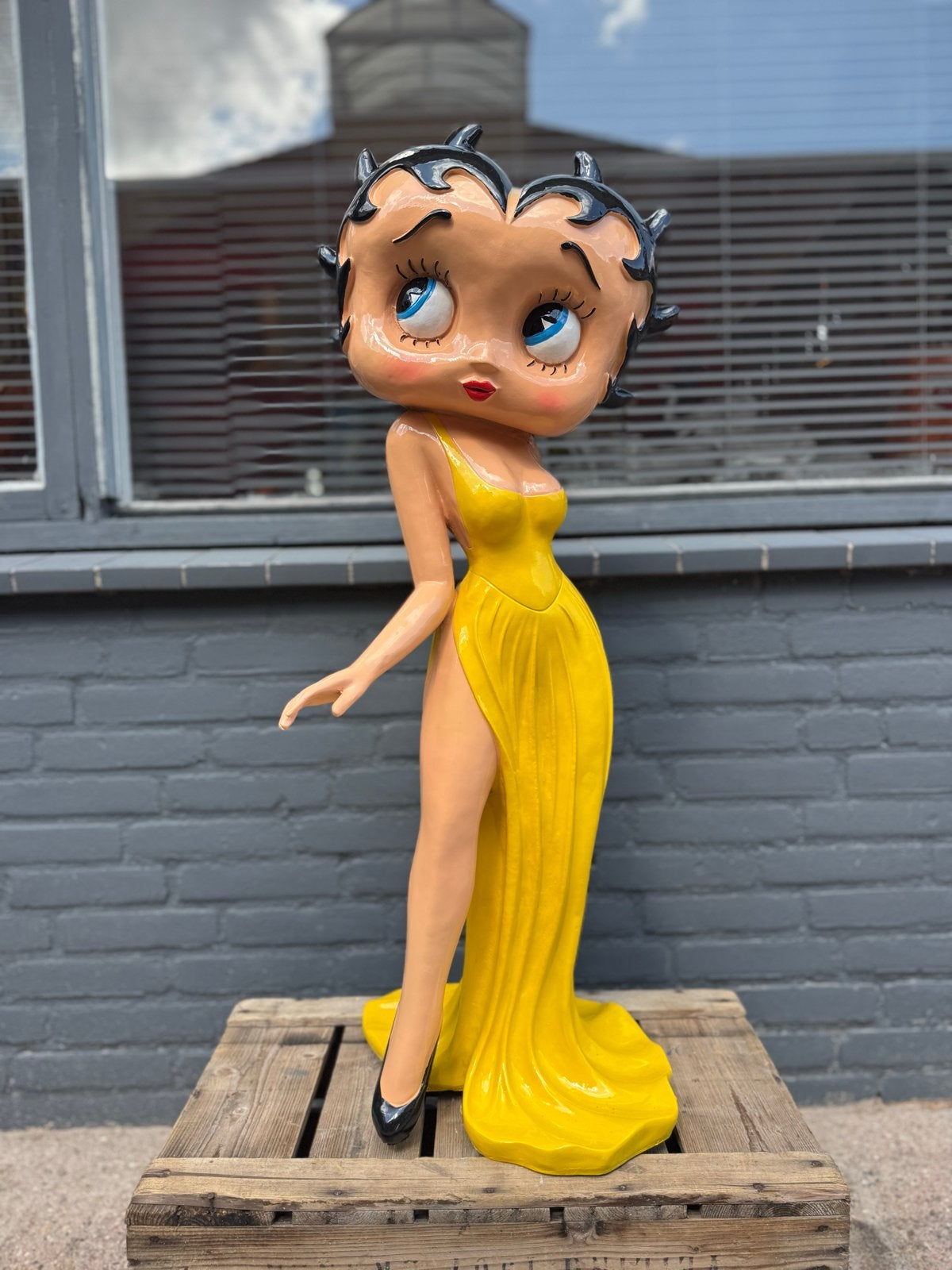 Grote Betty Boop Beeld in Gele Jurk - Pop Art Decoratie, Ophalen, Kunststof, 1 meter - 2 meter, Vrouw