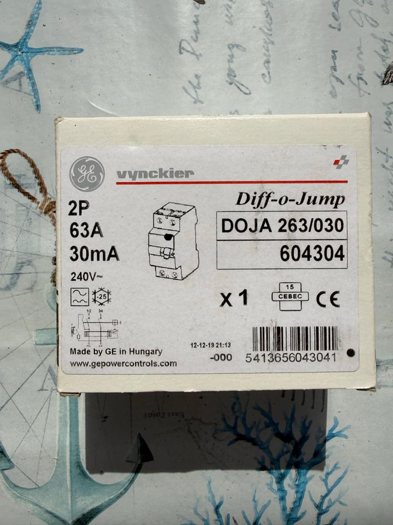 Vynckier Diff-o-Jump Aardlekschakelaar 2P 63A 30mA, Ophalen of Verzenden, Nieuw, Overige typen