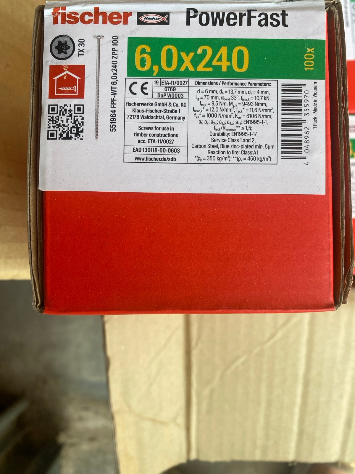 Fischer PowerFast Schroeven 6,0x240 mm - Nieuw, Tuin en Terras, Onbekend, Nieuw, Ophalen of Verzenden, Onbekend