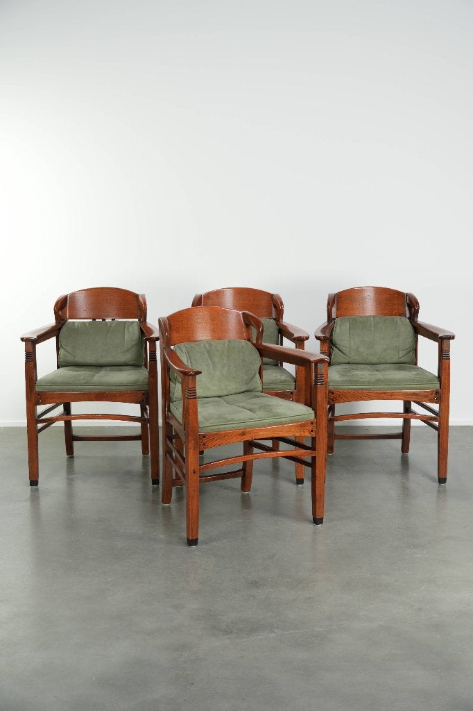 Set van 4 eetkamerstoelen uit de Schuitema Art Nouveau serie, Huis en Inrichting, Ophalen, Hout, Bruin, Schuitema