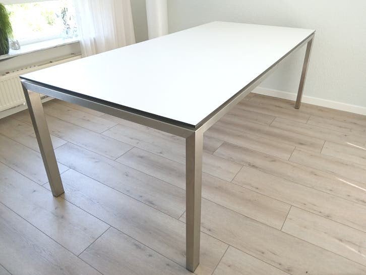 Bonydesign moderne eetkamertafel met wit blad, Ophalen, 100 tot 150 cm, Overige materialen, 200 cm of meer