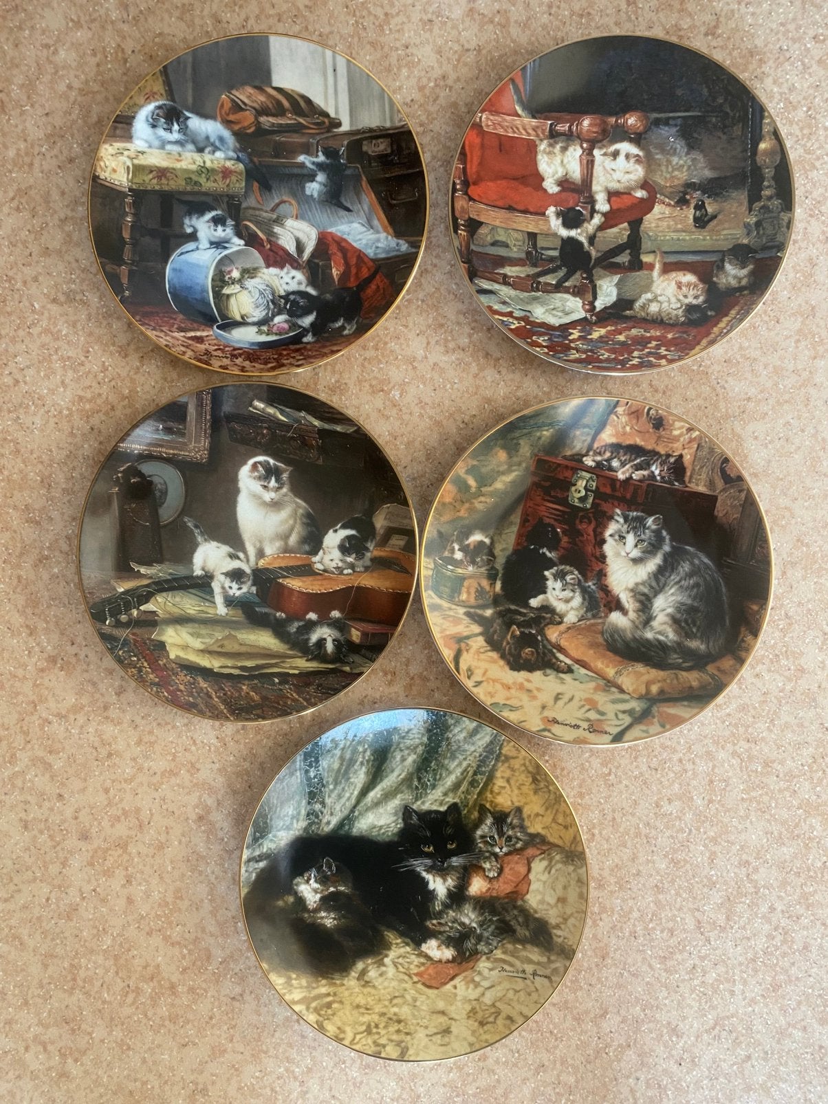 5 Bradex borden poezen "The Victorian Cat" Henriette Ronner, Ophalen of Verzenden